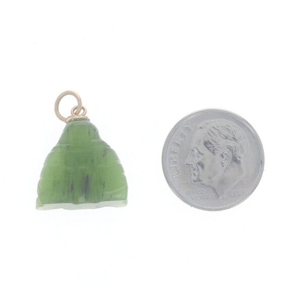 Yellow Gold Nephrite Jade Joyful Buddha Pendant - 14k Carved - Picture 3 of 3